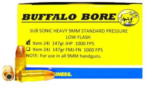 Picture of Buffalo Bore Ammunition Subsonic Strictly Business 9Mm Luger Subsonic 147 Gr Jacketed Hollow Point (Jhp) 20 Per Box/ 12 Cs 