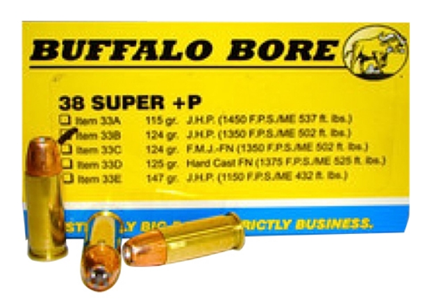 Picture of Buffalo Bore Ammunition Personal Defense Strictly Business 38 Super +P 124 Gr Jacketed Hollow Point (Jhp) 20 Per Box/ 12 Cs 