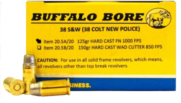 Picture of Buffalo Bore Ammunition Personal Defense Strictly Business 38 S&W 125 Gr Hard Cast Flat Nose (Hcfn) 20 Per Box/ 12 Cs 