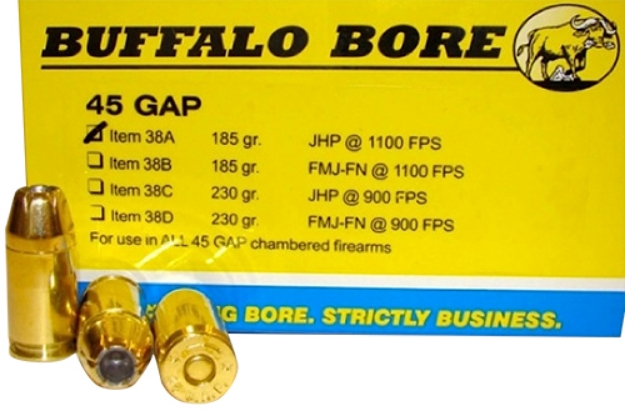 Picture of Buffalo Bore Ammunition Personal Defense Strictly Business 45 Gap 185 Gr Jacketed Hollow Point (Jhp) 20 Per Box/ 12 Cs 