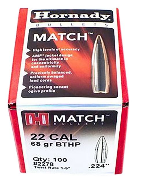 Picture of Hornady Match Target 22 Cal .224 68 Gr Hollow Point Boat-Tail Match (Hpbtm) 