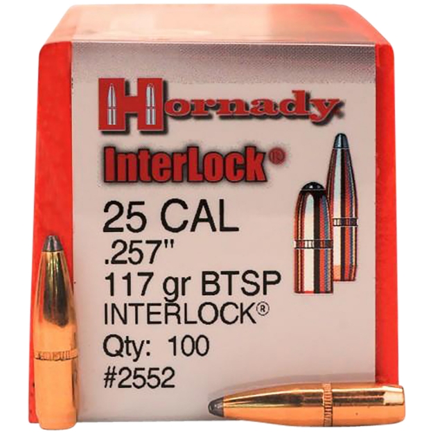 Picture of Hornady Interlock Hunting 25 Cal .257 117 Gr Boat-Tail Spire Point 