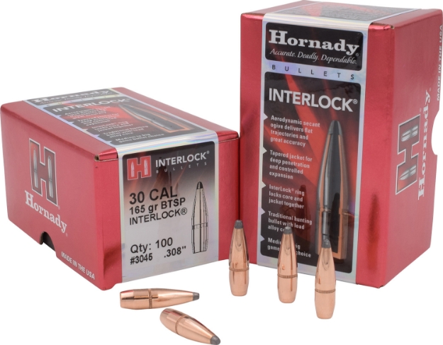 Picture of Hornady Interlock Hunting 30 Cal .308 165 Gr Boat-Tail Spire Point 