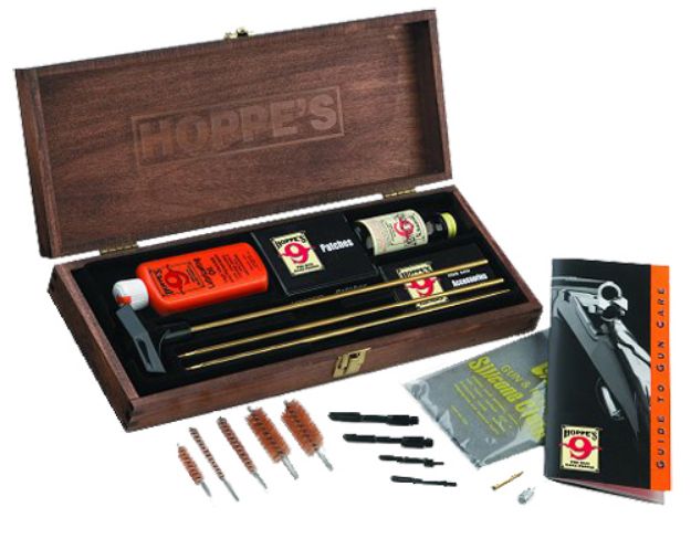 Picture of Hoppe's Deluxe Cleaning Kit Multi-Caliber Rifles / Shotguns / Pistols Wood Presentation Box 