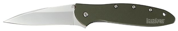 Picture of Kershaw Leek 3" Folding Drop Point Plain Bead Blasted 14C28n Steel Blade Olive Drab Anodized Aluminum Handle Includes Pocket Clip 