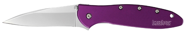 Picture of Kershaw Leek 3" Folding Drop Point Plain Bead Blasted 14C28n Steel Blade Purple Anodized Aluminum Handle Includes Pocket Clip 