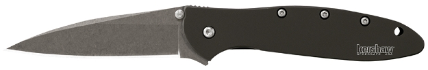 Picture of Kershaw Leek 3" Folding Drop Point Plain Stonewashed 14C28n Steel Blade Black Anodized Aluminum Handle Includes Pocket Clip 