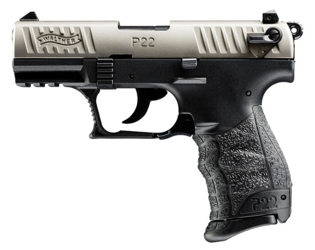 Picture of Walther Arms P22 *Ca Compliant 22 Lr 10+1 3.42" Nickel Serrated/Steel Slide, Black Polymer Frame W/Picatinny Rail, Black Interchangeable Backstrap Grips 