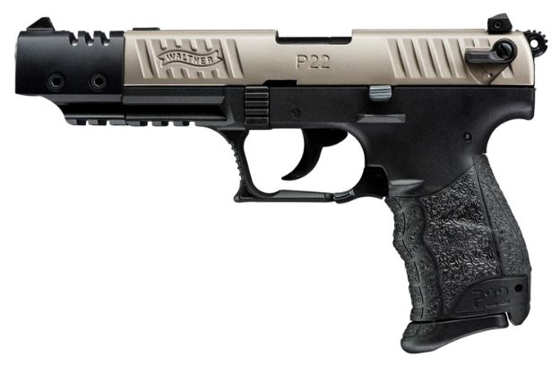 Picture of Walther Arms P22 Target *Ca Compliant 22 Lr 10+1 5" Black Steel/Threaded Barrel, Nickel Serrated/Steel Slide, Black Polymer Frame W/Picatinny Rail, Black Interchangeable Backstrap Grips 