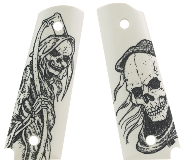 Picture of Hogue Scrimshaw Grip Ambi-Cut Ivory With Grim Reaper Polymer For 1911 Government 