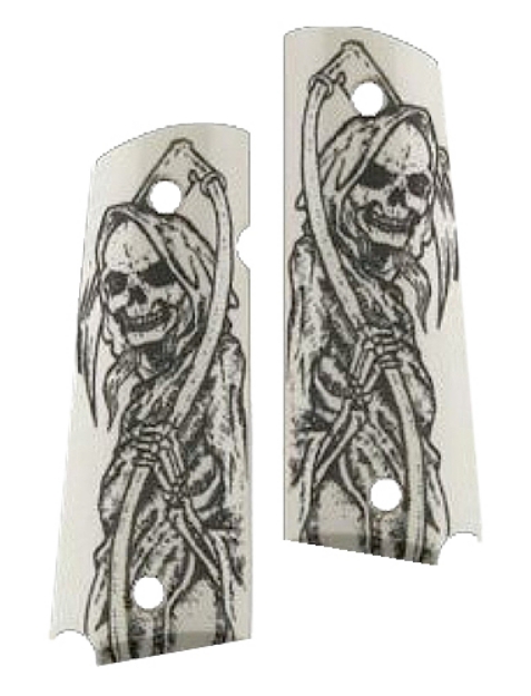 Picture of Hogue Scrimshaw Grip Abmi-Cut Ivory With Full Body Grim Reaper Polymer For 1911 Government 