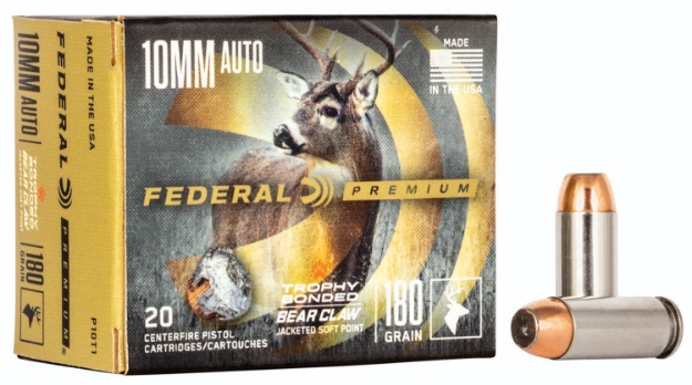 Picture of Federal Premium Hunting 10Mm Auto 180 Gr Trophy Bonded Bear Claw Jacketed Soft Point (Tbjsp) 20 Per Box/10 Cs 