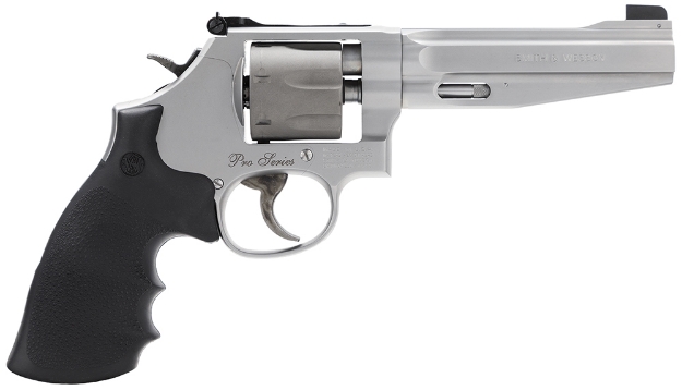 Picture of Smith & Wesson Model 986 Performance Center Pro 9Mm Luger Stainless Steel 5" Precision Crown Barrel, 7Rd Titanium Cylinder, Matte Silver Stainless Steel L-Frame, Pc Mainspring 