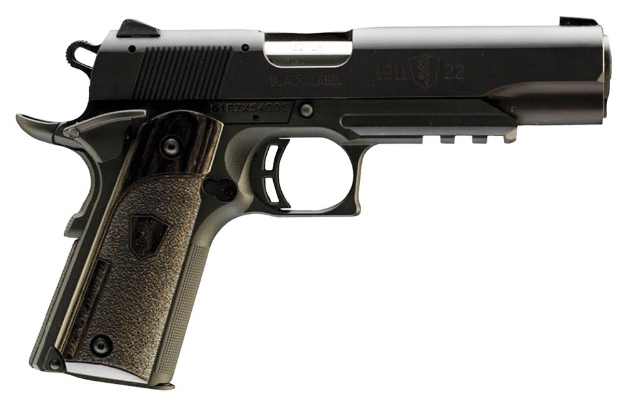 Picture of Browning 1911-22 Black Label 22 Lr 4.25" 10+1 Matte Black Polymer Frame With Matte Black Aluminum Slide, Stippled Black Laminate Wood Grip & Picatinny Rail 