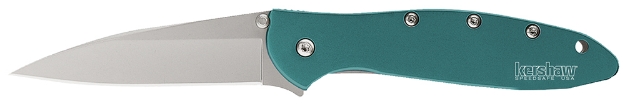 Picture of Kershaw Leek 3" Folding Drop Point Plain Bead Blasted 14C28n Steel Blade Teal Anodized Aluminum Handle Includes Pocket Clip 