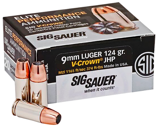 Picture of Sig Sauer Elite Defense 9Mm Luger 124 Gr 1165 Fps V-Crown Jacketed Hollow Point (Vjhp) 20 Bx/10 Cs 