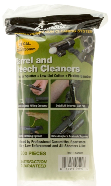 Picture of Ramrodz Barrel & Breech Cleaning Swabs 22 Cal Rifle Firearm Cotton/Bamboo 8" Long 300 Per Bag 