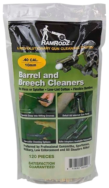 Picture of Ramrodz Barrel & Breech Cleaning Swabs 40 Cal/10Mm Handgun Cotton/Bamboo 8" Long 100 Per Pkg 