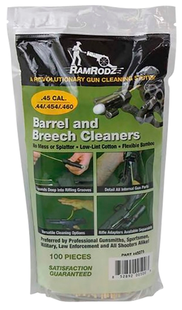 Picture of Ramrodz Barrel & Breech Cleaning Swabs 45 Cal Handgun Firearm Cotton/Bamboo 8" Long 100 Per Pkg 