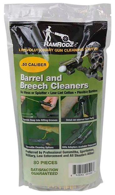 Picture of Ramrodz Barrel & Breech Cleaning Swabs 50 Cal Cotton/Bamboo 8" Long 75 Per Bag 