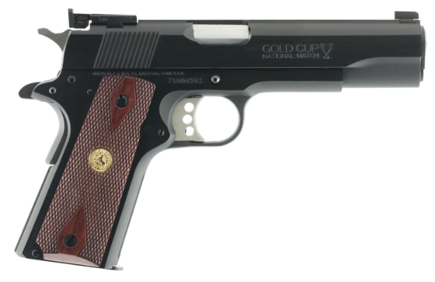 Picture of Colt Mfg 1911 Gold Cup National Match 45 Acp Caliber With 5" National Match Barrel, 8+1 Capacity, Blued Finish Carbon Steel Frame, Serrated Slide & Walnut With Integrated Gold Medallion Grip 