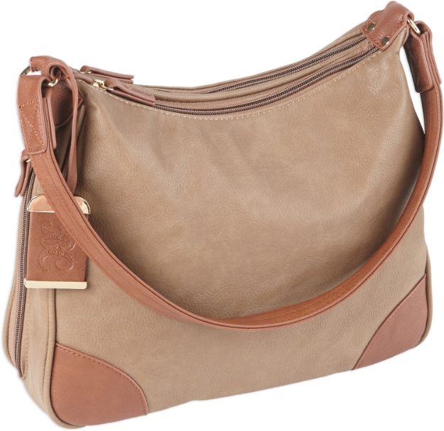 Picture of Bulldog Hobo Purse W/Holster Taupe W/Tan Trim Leather For Small Autos & Revolvers Ambidextrous Hand 