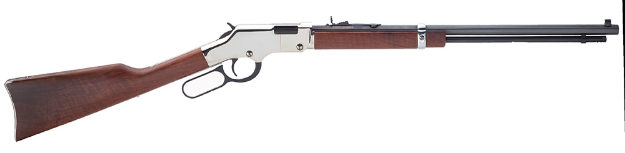 Picture of Henry Golden Boy Silver 17 Hmr Caliber With 11+1 Capacity, 20" Blued Barrel, Nickel-Plated Metal Finish & American Walnut Stock Right Hand (Full Size) 