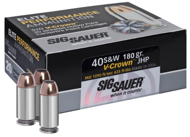 Picture of Sig Sauer Elite Defense 40 S&W 180 Gr 985 Fps V-Crown Jacketed Hollow Point (Vjhp) 20 Bx/10 Cs 