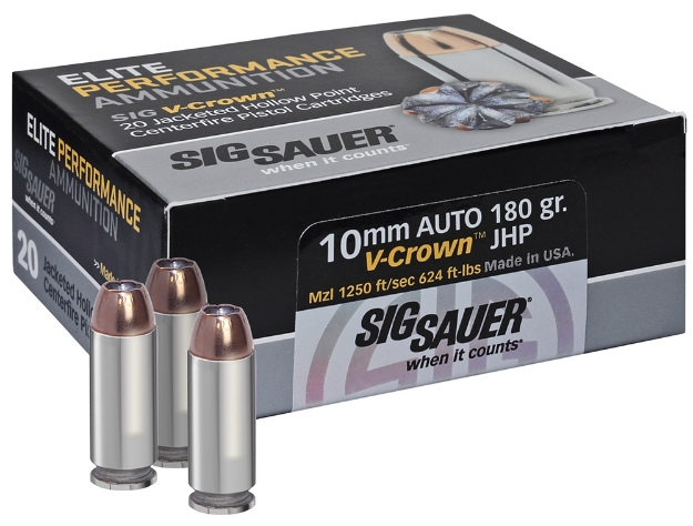 Picture of Sig Sauer Elite Defense 10Mm Auto 180 Gr 1250 Fps V-Crown Jacketed Hollow Point (Vjhp) 20 Bx/10 Cs 