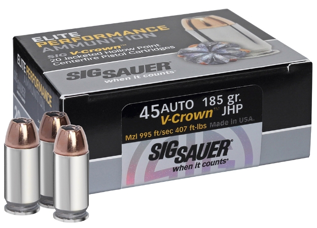 Picture of Sig Sauer Elite Defense 45 Acp 185 Gr 995 Fps V-Crown Jacketed Hollow Point (Vjhp) 20 Bx/10 Cs 