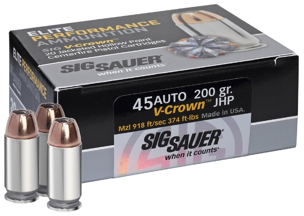 Picture of Sig Sauer Elite Defense 45 Acp 230 Gr 830 Fps V-Crown Jacketed Hollow Point (Vjhp) 20 Bx/10 Cs 