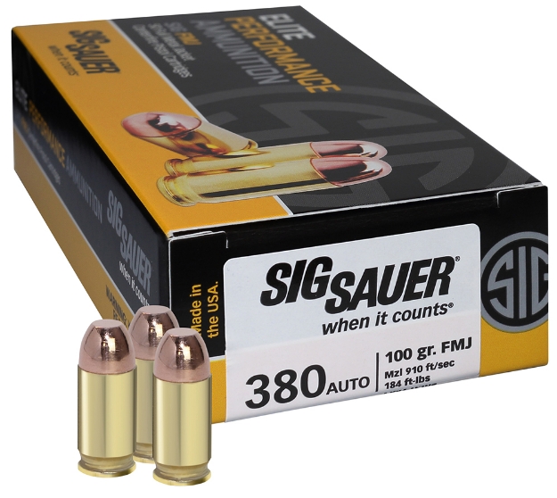 Picture of Sig Sauer Elite Ball 380 Acp 100 Gr 910 Fps Full Metal Jacket (Fmj) 50 Bx/20 Cs 