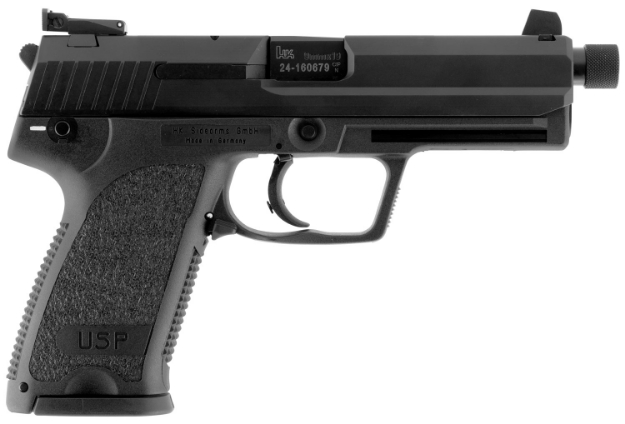 Picture of Hk Usp Tactical V1 9Mm Luger Caliber With 4.86" Threaded Barrel, 10+1 Capacity, Overall Black Finish, Serrated Trigger Guard Frame, Serrated Steel Slide & Polymer Grip Includes 2 Mags 