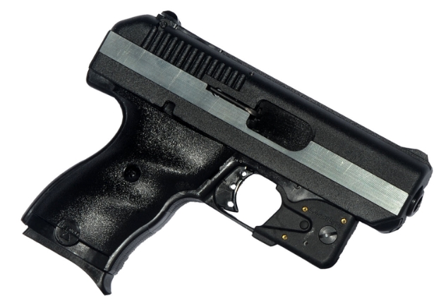 Picture of Hi-Point Model Cf 380 Acp Caliber With 3.50" Barrel, 8+1 Capacity, Black Finish Frame, Serrated Black Steel Chrome Line Slide & Polymer Grip Includes Laserlyte Laser 