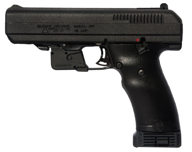 Picture of Hi-Point Model Jhp 45 Acp Caliber With 4.50" Barrel, 9+1 Capacity, Overall Black Finish, Picatinny Rail Frame, Serrated Steel Slide & Polymer Grip Includes Laserlyte Laser 