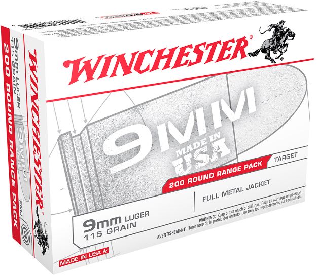 Picture of Winchester Ammo Usa Target 9Mm Luger 115 Gr Full Metal Jacket (Fmj) 200 Per Box/ 5 Cs 