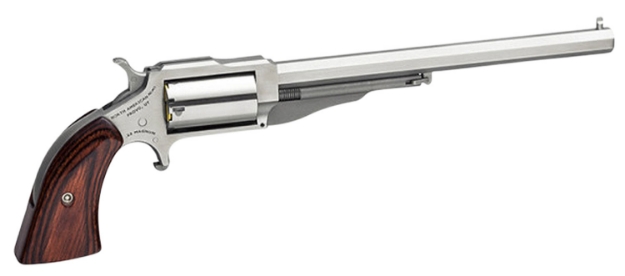 Picture of North American Arms 1860 Hogleg *Ca Compliant 22 Wmr Caliber With 6" Barrel, 5Rd Capacity Cylinder, Overall Stainless Steel Finish & Wood Grip 