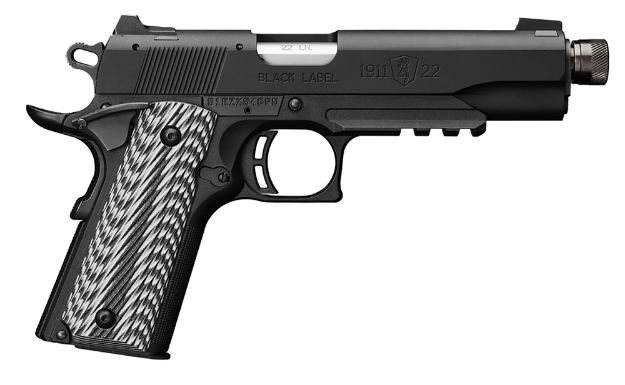 Picture of Browning 1911-22 Black Label Sr 22 Lr 10+1 4.88" Steel Threaded Barrel, Matte Black Serrated/Steel Slide & Polymer Frame W/Picatinny Rail & Beavertail, Black/Gray Textured G10 Grips 