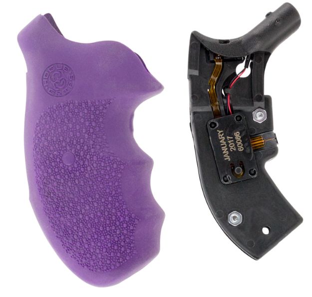 Picture of Hogue Overmolded Laser Enhanced Monogrip 5Mw Red Laser With 630-670Nm Wavelength & Finger Groove Purple Rubber With Cobblestone Finish For Round Butt S&W J Frame 