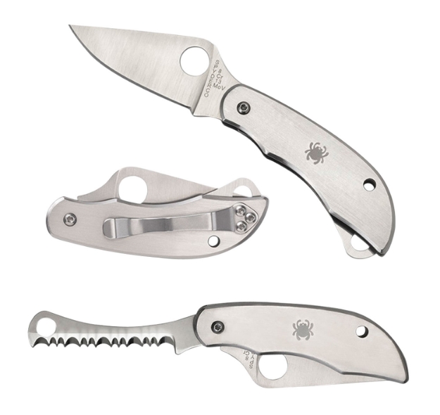 Picture of Spyderco Clipitool Silver Stainless Steel Folding 8Cr13mov Ss 4.57"/4.59" Long Part Serrated Blade Stainless Steel Handle Features Screwdriver/Opener 