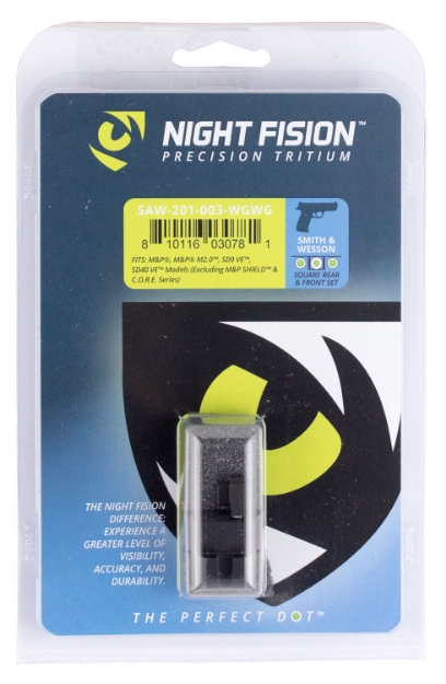 Picture of Night Fision Tritium Night Sights For Smith & Wesson Black | Green Tritium White Ring Front Sight Green Tritium White Ring Rear Sight 