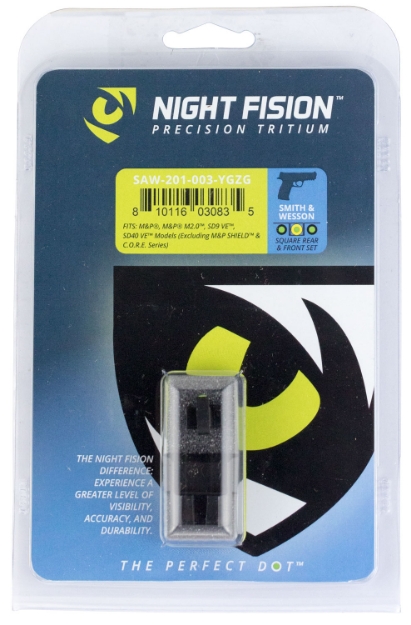 Picture of Night Fision Tritium Night Sights For Smith & Wesson Black | Green Tritium Yellow Ring Front Sight Green Tritium Black Ring Rear Sight 