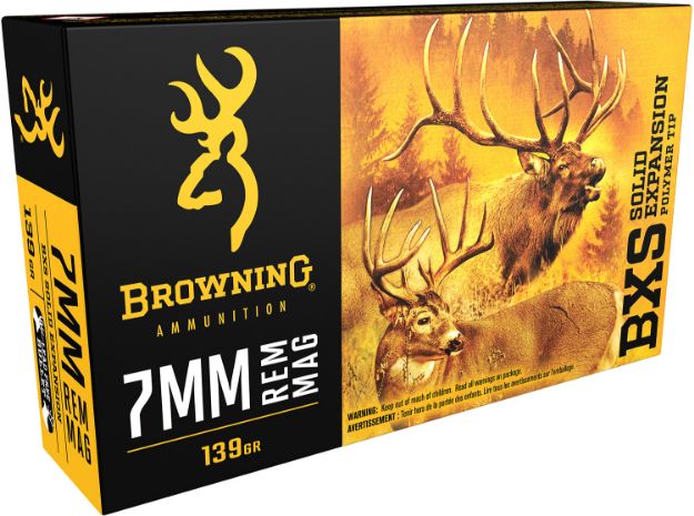 Picture of Browning Ammo Bxs Big Game & Deer 7Mm Rem Mag 139 Gr Lead Free Solid Expansion Polymer Tip 20 Per Box/10 Cs 