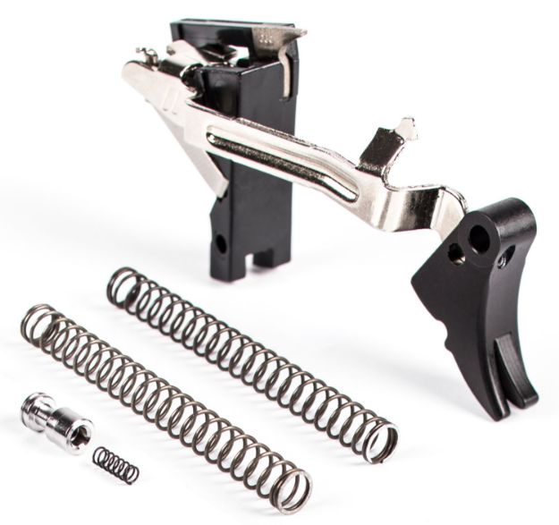 Picture of Zev Fulcrum Adjustable Trigger Drop-In Kit Curved With Black Safety For Glock 7, 17C, 17L, 19, 19C, 26, 34 Gen1-3 