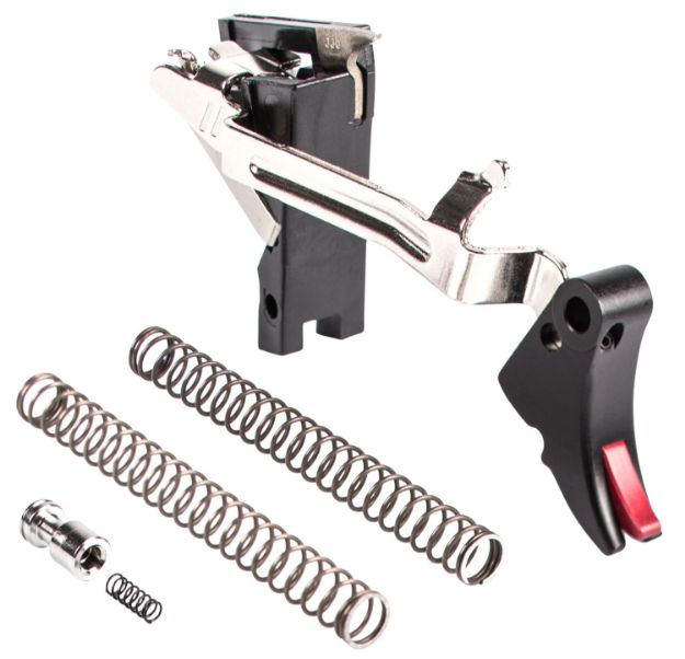 Picture of Zev Fulcrum Adjustable Trigger Drop-In Kit Curved With Red Safety For Glock 7, 17C, 17L, 19, 19C, 26, 34 Gen1-3 