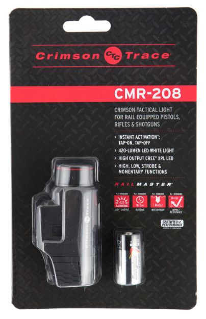 Picture of Crimson Trace Cmr208s Rail Master Universal Tactical Light For Universal 110/420 Lumens Output White Cree Xpl Led Light 1913 Picatinny Rail Mount Black Anodized Aluminum 