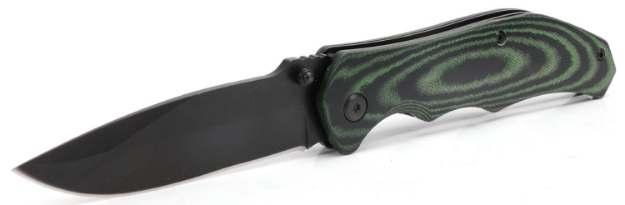 Picture of Hme Pocket Knife Folding Drop Point Plain Black Oxide 420Hc Ss Blade Black/Green Micarta Handle 