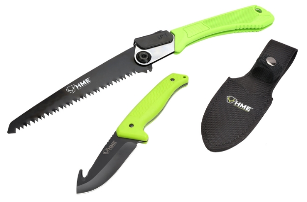 Picture of Hme Saw And Knife 420Hc Stainless Steel Black Oxide Gut Hook/Saw Thermoplastic Rubber Green 