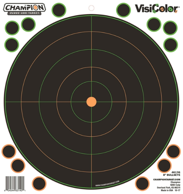 Picture of Champion Targets Visicolor Self-Adhesive Paper Pistol/Rifle Black/Orange 8" Bullseye Includes Pasters 5 Pack 