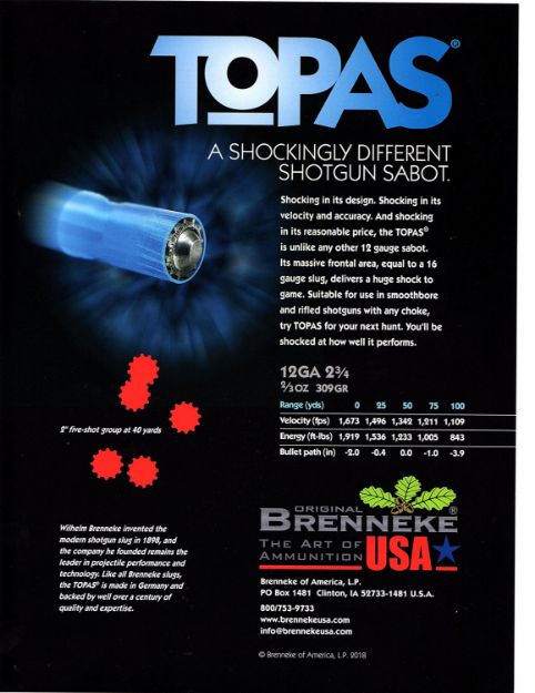 Picture of Brenneke Topas Hunting 12 Gauge 2.75" 2/3 Oz Sabot Slug Shot 5 Per Box/ 50 Cs 